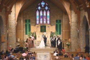A wedding ceremony in a church.