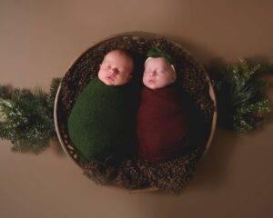 twin newborns asleep in a basket, photography studio saint paul minnesota