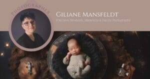 A photo of a baby with the words gillian manseloot, featured on a Newborn photography blog.