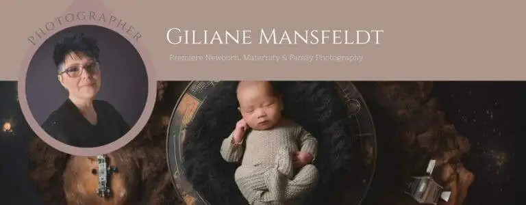 a photo of giliane mansfeldt owner of giliane mansfeldt photography and a newborn in a bowl