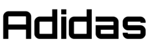 Black Adidas logo with stylized "A" and bold font on a white background.