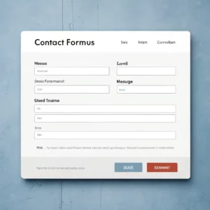Contact form interface with text fields for name, email, and message. Buttons labeled "SUUE" and "SENNEMT" at the bottom. Latin placeholder text is visible in some fields.