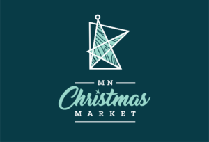 Logo for "MN Christmas Market" featuring a geometric star above the event name in stylized text on a dark teal background.